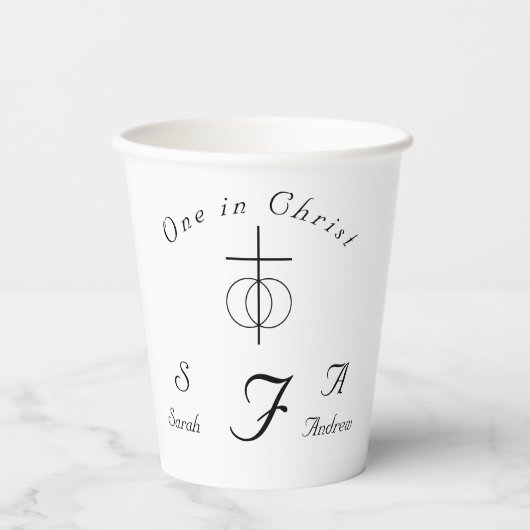 Traditionele monogram katholieke bruiloft papieren bekers (Voorkant)