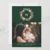 Traditionele monogram krans één foto Kerstmis Feestdagenkaart (Voorkant)