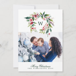 Traditionele monogram krans één foto Kerstmis Feestdagenkaart