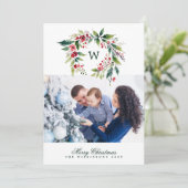 Traditionele monogram krans één foto Kerstmis Feestdagenkaart (Staand voorkant)