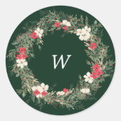 Traditionele monogram krans waterverf envelop ronde sticker (Voorkant)