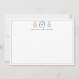 Traditionele Monogram Teddybeer Jongens Babyfeest Bedankkaart