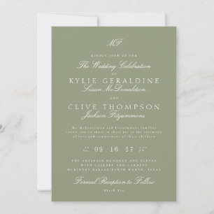 Traditionele Monogram Witte Salie Groene bruiloft Kaart