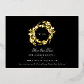Traditionele Monogram Zwart Crest Klassieke Bruilo Folie Uitnodiging (Voorkant)
