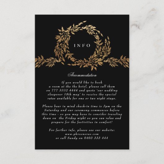 Traditionele Monogram Zwart Crest Klassieke Bruilo Informatiekaartje (Voorkant)