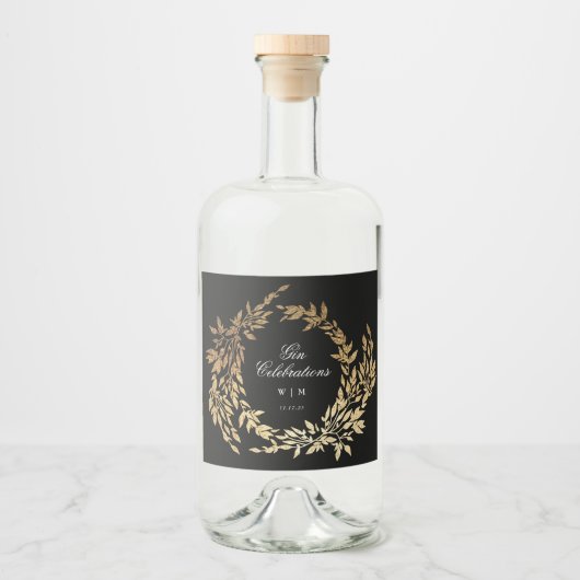 Traditionele Monogram Zwart Crest Klassieke Bruilo Likeurfles Etiket (Voorkant)