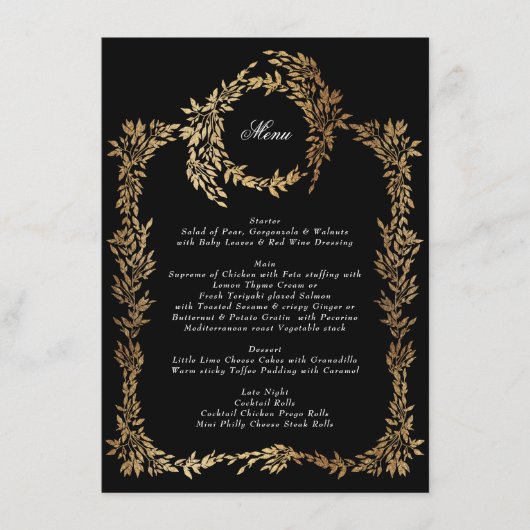 Traditionele Monogram Zwart Crest Klassieke Bruilo Menu (Voorkant)