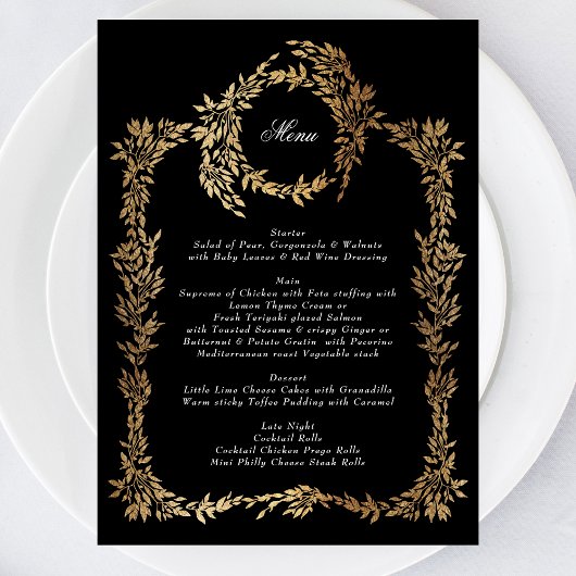 Traditionele Monogram Zwart Crest Klassieke Bruilo Menu