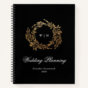 Traditionele Monogram Zwart Crest Klassieke Bruilo Notitieboek