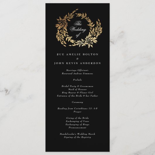 Traditionele Monogram Zwart Crest Klassieke Bruilo Programmakaart (Voorkant)