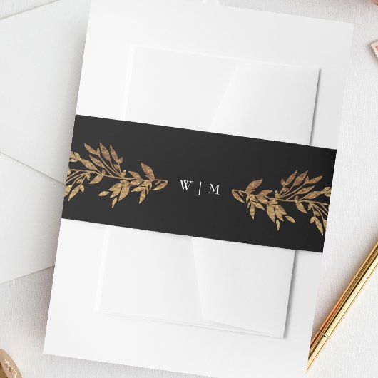 Traditionele Monogram Zwart Crest Klassieke Bruilo Uitnodigingen Wikkel