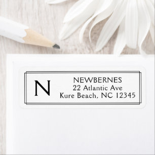 Traditionele Monogram Zwarte Witte Rand Briefpapie Etiket