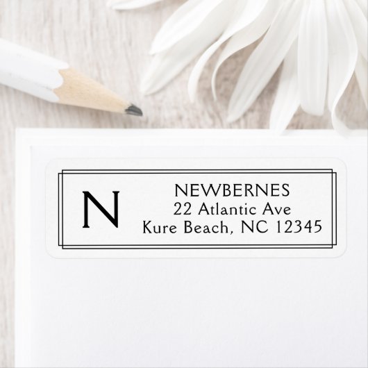 Traditionele Monogram Zwarte Witte Rand Briefpapie Etiket (Insitu)