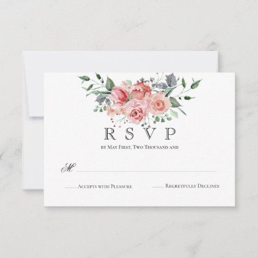 Traditionele mooie roze Waterverf Rose Bouquet RSVP Kaartje (Voorkant)