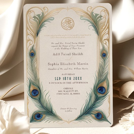 Traditionele moslim pauw bruiloft kaart