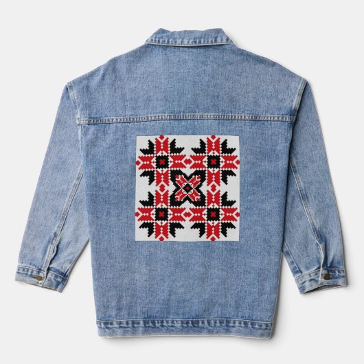 Traditionele Motif, Roemeens traditioneel Motif T- Denim Jacket (Achterkant)