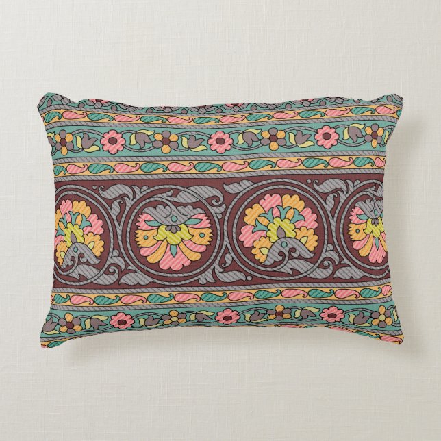 Traditionele Mughal Border art, patroon, bloem, ge Accent Kussen (Voorkant)