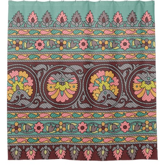 Traditionele Mughal Border art, patroon, bloem, ge Douchegordijn (Voorkant)