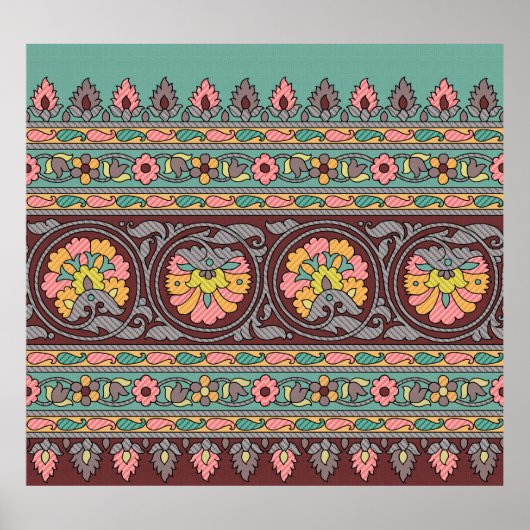 Traditionele Mughal Border art, patroon, bloem, ge Poster (Voorkant)