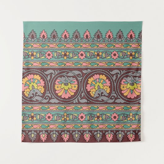 Traditionele Mughal Border art, patroon, bloem, ge Wandkleed (Voorkant)