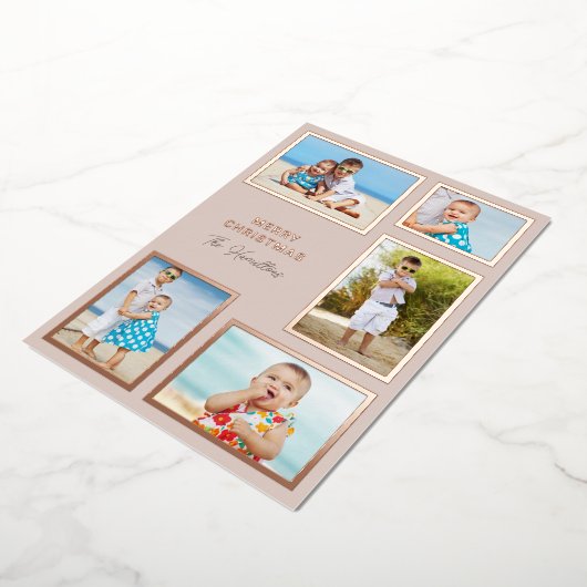 Traditionele multifoto Blush roze en Roos Gold Folie Feestdagenkaart (Gedraaid)