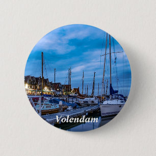 Traditionele nachtelijke plaats van de vissersstad ronde button 5,7 cm