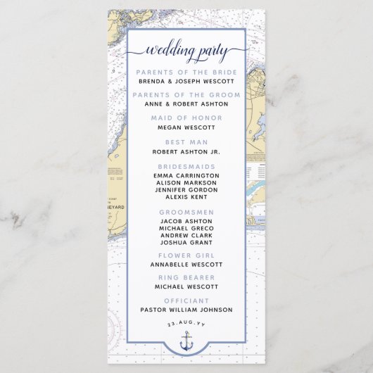 Traditionele Nautische Martha's Vineyard Bruiloft Programmakaart (Achterkant)