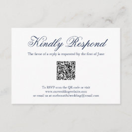Traditionele Navy-blauwe formele QR-code-huwelijk RSVP Kaartje