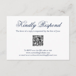 Traditionele Navy-blauwe formele QR-code-huwelijk RSVP Kaartje