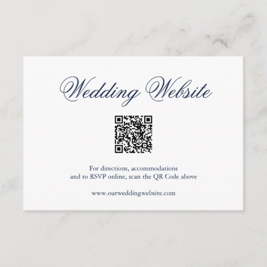 Traditionele Navy Blue formele QR Code bruiloft Informatiekaartje (Voorkant)