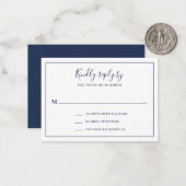 Traditionele Navy Blue Mini Wedding RSVP Kaart Notitiekaartje (Voorkant / Achterkant in situ)