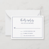 Traditionele Navy Blue Mini Wedding RSVP Kaart Notitiekaartje (Voorkant)