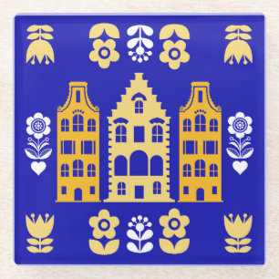 Traditionele Nederlandse Folk Art Print Glazen Onderzetter