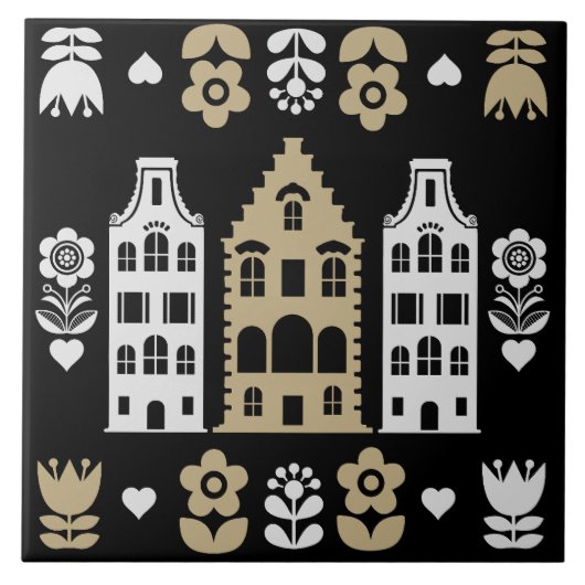 Traditionele Nederlandse Folk Art Print Tegeltje (Voorkant)