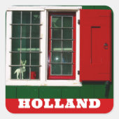 Traditionele Nederlandse Rode Groene Venster Foto Vierkante Sticker (Voorkant)
