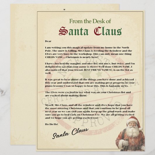 Traditionele "Nice List" brief van Santa (Voorkant / Achterkant)