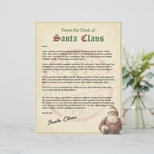 Traditionele "Nice List" brief van Santa (Staand voorkant)