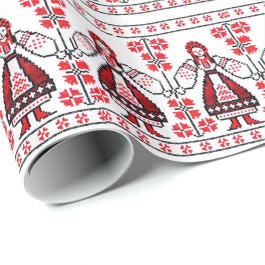 Traditionele Oekraïense borduurmeisjes Cadeaupapier (Rol Hoek)
