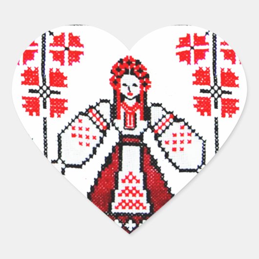 Traditionele Oekraïense borduurmeisjes Hart Sticker (Voorkant)