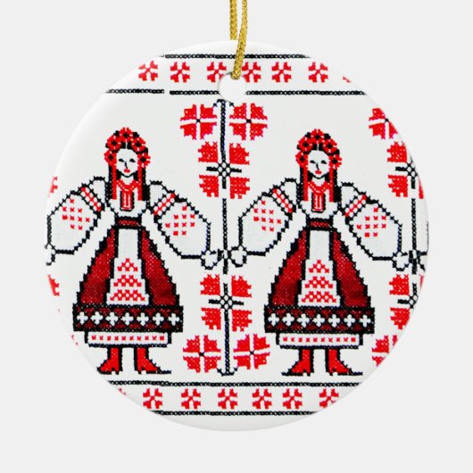 Traditionele Oekraïense borduurmeisjes Keramisch Ornament (Voorkant)