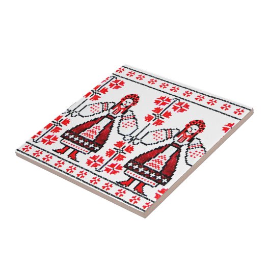 Traditionele Oekraïense borduurmeisjes Tegeltje (Zijkant)