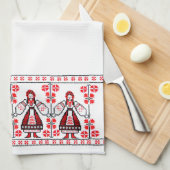 Traditionele Oekraïense borduurmeisjes Theedoek (Quarter Fold)