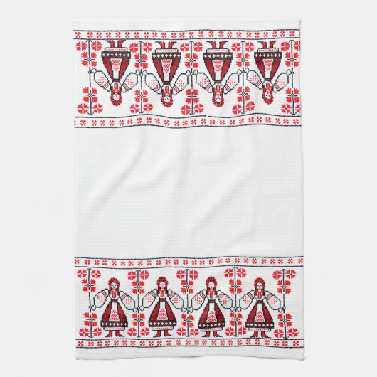 Traditionele Oekraïense borduurmeisjes Theedoek (Verticaal)