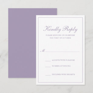 Traditionele officiële lavendel Paarse bruiloft RSVP Kaartje