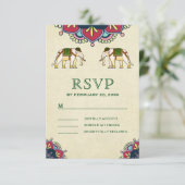 Traditionele olifanten Indiaas huwelijk RSVP Kaartje (Staand voorkant)