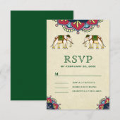 Traditionele olifanten Indiaas huwelijk RSVP Kaartje (Voorkant / Achterkant)