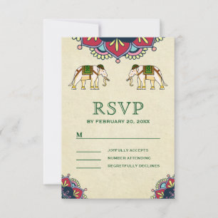 Traditionele Olifanten Indiase Bruiloft RSVP Kaartje