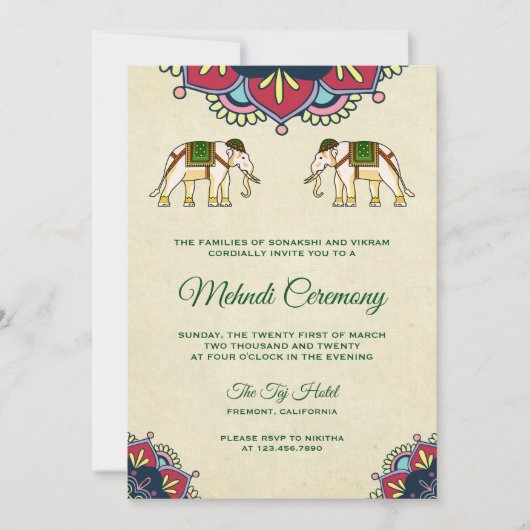 Traditionele Olifanten Indiase Henna Mehndi Ceremo Kaart (Voorkant)