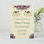 Traditionele Olifanten Indische Henna Mehndi Cerem Kaart (Staand voorkant)