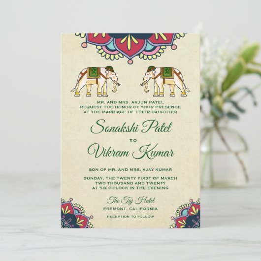 Traditionele olifanten Uitnodiging voor Indiase br (Staand voorkant)